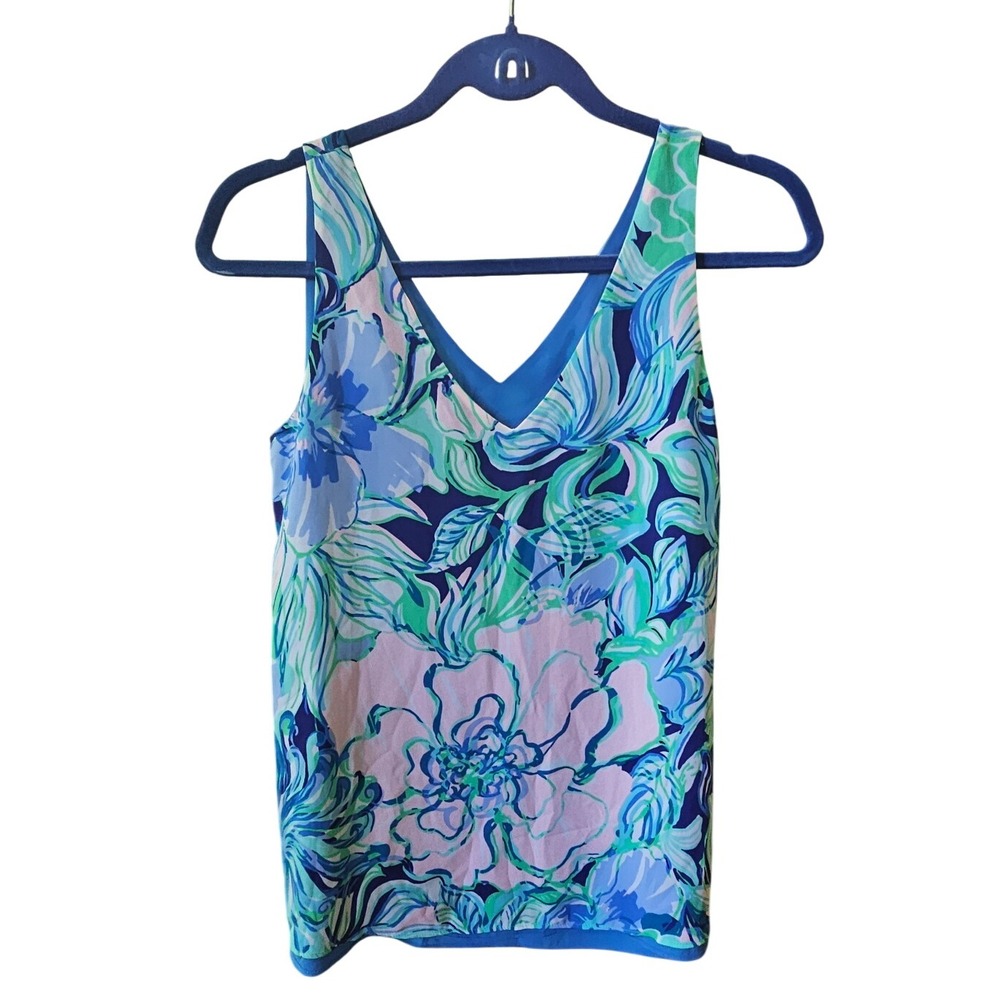Lilly Pulitzer Reversible Sleeveless V‎ Neck Tank Top Floral Blue Size Small - Picture 4 of 6